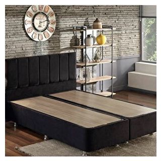 Niron Ela 150x200 cm Silinebilir Soho Kumaş Çift Kişilik Siyah Kumaş Baza Ve Başlığı