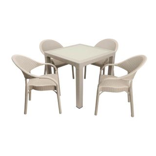 Mandella Elit Rattan 90x90 cm Eylül Koltuk Çöl Beji Camlı Masa Takımı