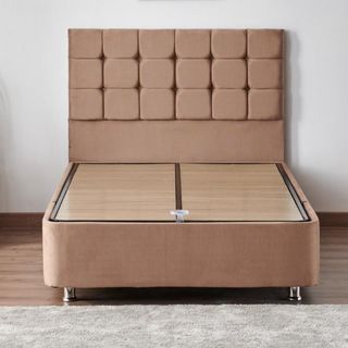 Niron Rama 120x200 cm Soho Kumaş Tek Kişilik Sütlü Kahve Kumaş Baza ve Başlığı