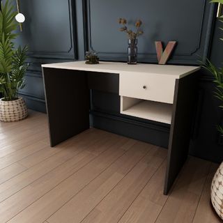 Bimossa Berlin Antrasit/Beyaz Raflı Kitaplıklı Çalışma Masası