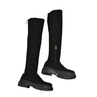 Fox Shoes L670125302 Siyah Streç Dizüstü Esnek Süet Kadın Çizme
