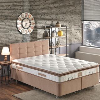 Niron Queen Çift Kişilik Pedli Yatak Seti 150x200 cm Sütlü Kahve Kumaş Baza, Başlık ve Yatak Takımı