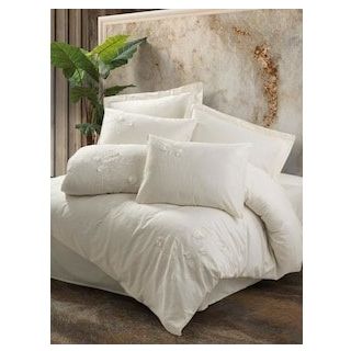 Cotton Box Pure Ekru 3D Nakışlı Çift Kişilik Saten Nevresim Takımı