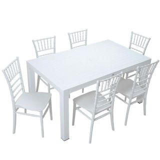 Mandella Wood 90x150 cm Silver Tifany Beyaz Sandalye Masa Takımı