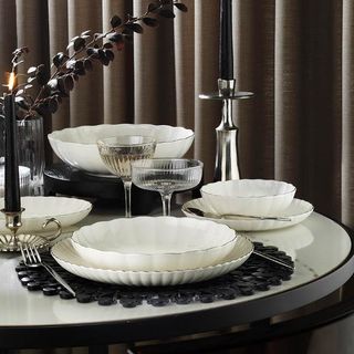 Kütahya Porselen Bone Luz-Form 52 Parça Platin File Yemek Takımı