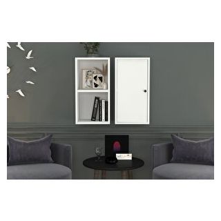 Net Trends Nettrends DVR-1055-Ç Beyaz 70 cm Kitaplıklı Dolaplı Duvar Rafı