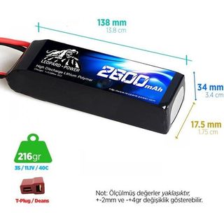 Leopard Power 2600 mAh 11.1V 3S 25C Lityum Polimer Lipo Batarya
