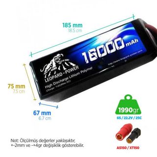 Leopard Power 16000 Mah 22.2v 6s 25c Uav & Multirotor Lipo Batarya Pil