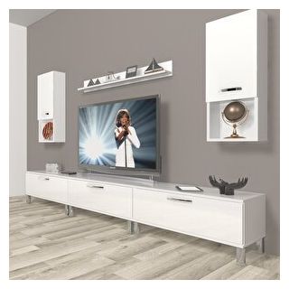 Decoraktiv Eko 270DA Mdf Krom Ayaklı Parlak Beyaz Tv Ünitesi