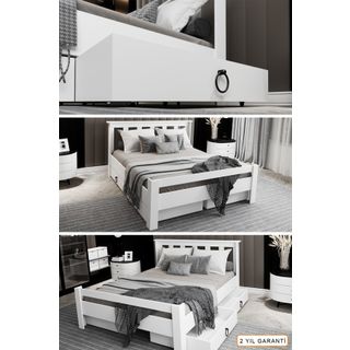 Ninnimo MAÇY-1 Arya Çift Kişilik 160x200 cm Yatak Uyumlu MDF Beyaz Çekmeceli Karyola