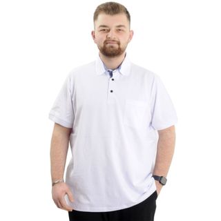 Mode XL 20552 Beyaz Cepli Klasik Pike Polo Yaka Erkek T-shirt