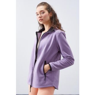 TOMMY LIFE Eflatun Dik Yaka Fermuarlı Rahat Form Kadın Polar Sweatshirt - 97173