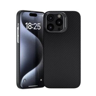 Vendas Apple iPhone 15 Pro Max Magsafe Şarj Özellikli 600D Kevlar Zore Krek Karbon Standlı Kapak Cep Telefonu Kılıfı