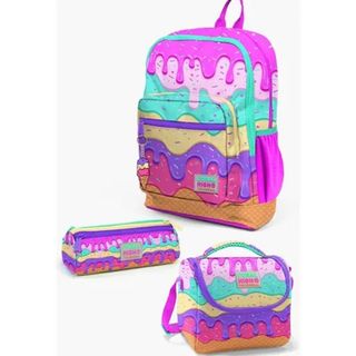 Coral High Kids Pembe Rengarenk Dondurma Desenli 3’lü Okul Çanta Seti SET0123731