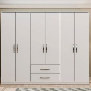 Metalia GM0066 Linda 6 Kapılı 2 Çekmeceli Beyaz Gardrop