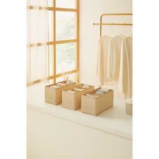 Ocean Home Textile 13x28x13 cm 3'lü Bölmeli Bej Balıksırtı Çekmece İçi Düzenleyici Kutu Set