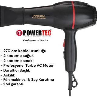 POWERTEC Tr-801 Profesyonel Saç Kurutma & Fön Makinesi - Siyah