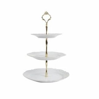 Porland 25 cm Queen Altın Yaldız 3 Katlı Kurabiye Tabağı