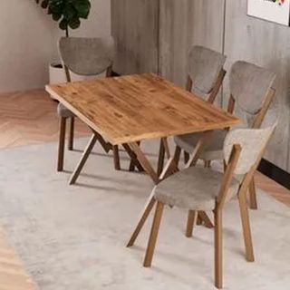 Evdemo Elma 4 Kişilik Gri Mutfak Yemek Masa Takımı