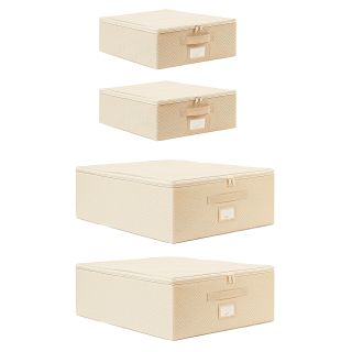 Ocean Home Textile 31x38x12 / 45x55x18 cm 4'lü Bej Balıksırtı Destekli 2 Adet Hurç Set