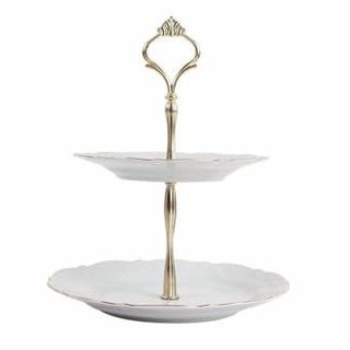 Porland 21 cm Queen Altın Yaldız 2 Katlı Kurabiye Tabağı