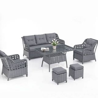 Evdemo Eren Rattan Puflu 3+1+1 Gri Bahçe Balkon Takımı