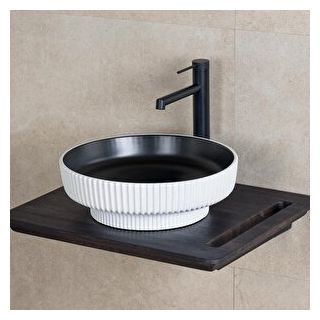 Lena E-W1501MSB Mat Siyah Beyaz Tezgah Üstü Lavabo
