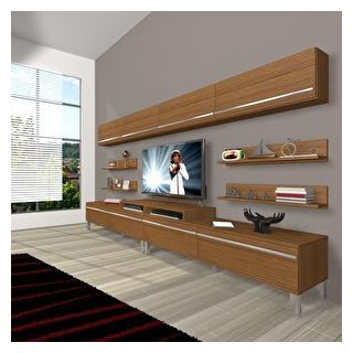 Decoraktiv Ekoflex 360Y Mdf Krom Ayaklı Naturel Ceviz Tv Sehpa Ünitesi