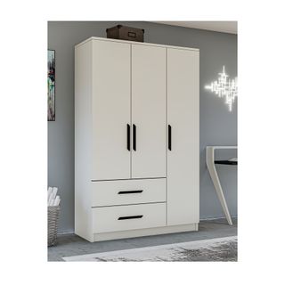 Metalia Gm 176 Modena 3 Kapı 2 Çekmeceli Siyah Kulplu Beyaz Gardrop