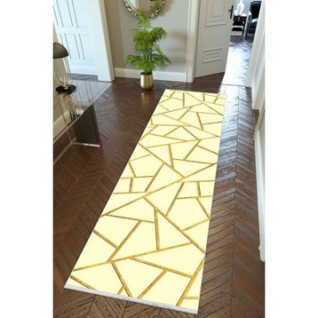 10 Post Online Altın Krem Gold Kaymaz Kesme İnce Dijital Baskı Beyaz 100x150 cm Yolluk