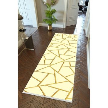 10 Post Online Altın Krem Gold Kaymaz Kesme İnce Dijital Baskı Beyaz 100x150 cm Yolluk