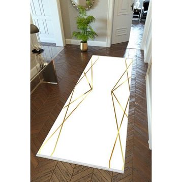 10 Post Online Altın Krem Gold Kaymaz Kesme İnce Dijital Baskı Beyaz 100x150 cm Yolluk