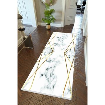 10 Post Online Altın Krem Gold Kaymaz Kesme İnce Dijital Baskı Beyaz 100x150 cm Yolluk