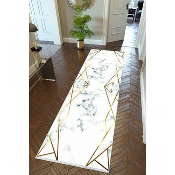 10 Post Online Altın Krem Gold Kaymaz Kesme İnce Dijital Baskı Beyaz 70x400 cm Yolluk