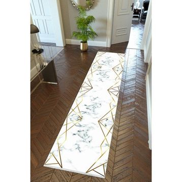 10 Post Online Altın Krem Gold Kaymaz Kesme İnce Dijital Baskı Beyaz 70x400 cm Yolluk