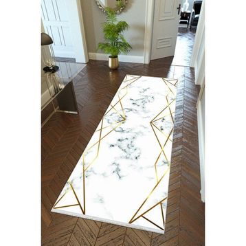 10 Post Online Altın Krem Gold Kaymaz Kesme İnce Dijital Baskı Beyaz 70x400 cm Yolluk