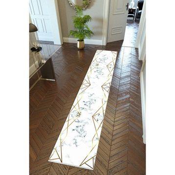 10 Post Online Altın Krem Gold Kaymaz Kesme İnce Dijital Baskı Beyaz 80x200 cm Yolluk