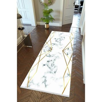10 Post Online Altın Krem Gold Kaymaz Kesme İnce Dijital Baskı Beyaz 80x325 cm Yolluk