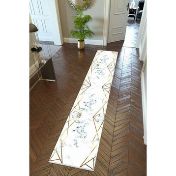 10 Post Online Altın Krem Gold Kaymaz Kesme İnce Dijital Baskı Beyaz 80x325 cm Yolluk