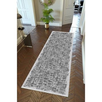 10 Post Online Gri Siyah Dijital Baskı Kaymaz Oval Kesme 120x160 cm Yolluk