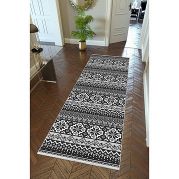 10 Post Online Gri Siyah Dijital Baskı Kaymaz Oval Kesme 120x230 cm Yolluk