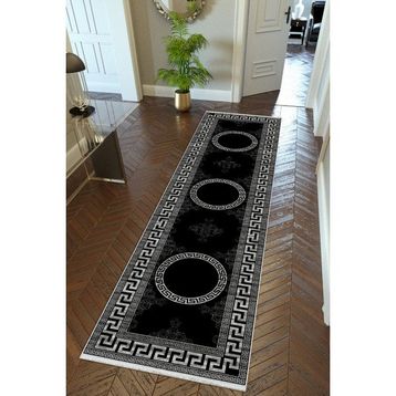 10 Post Online Gri Siyah Dijital Baskı Kaymaz Oval Kesme 140x260 cm Yolluk