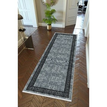 10 Post Online Gri Siyah Dijital Baskı Kaymaz Oval Kesme 140x260 cm Yolluk
