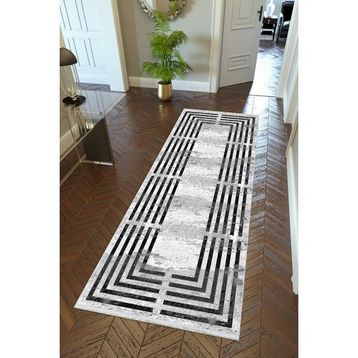 10 Post Online Gri Siyah Dijital Baskı Kaymaz Oval Kesme 160x260 cm Yolluk