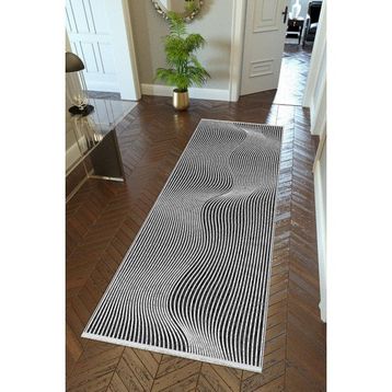 10 Post Online Gri Siyah Dijital Baskı Kaymaz Oval Kesme 70x150 cm Yolluk