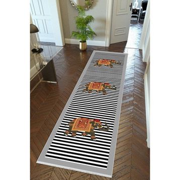 10 Post Online Gri Siyah Dijital Baskı Kaymaz Oval Kesme 80x175 cm Yolluk
