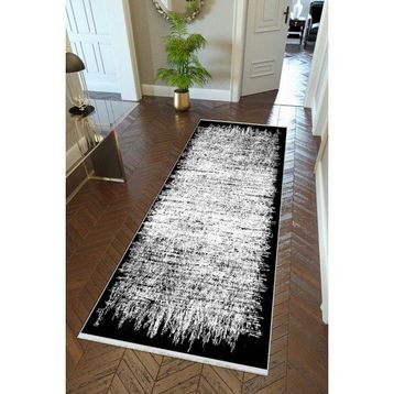 10 Post Online Gri Siyah Dijital Baskı Kaymaz Oval Kesme 80x200 cm Yolluk