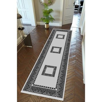 10 Post Online Gri Siyah Dijital Baskı Kaymaz Oval Kesme 80x200 cm Yolluk