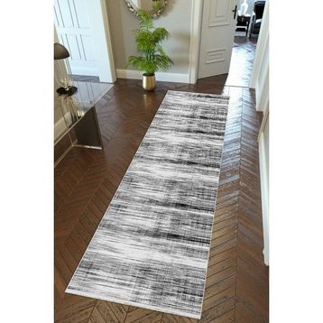 10 Post Online Gri Siyah Dijital Baskı Kaymaz Oval Kesme 80x300 cm Yolluk
