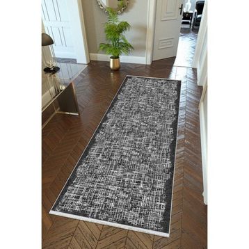 10 Post Online Gri Siyah Dijital Baskı Kaymaz Oval Kesme 80x300 cm Yolluk